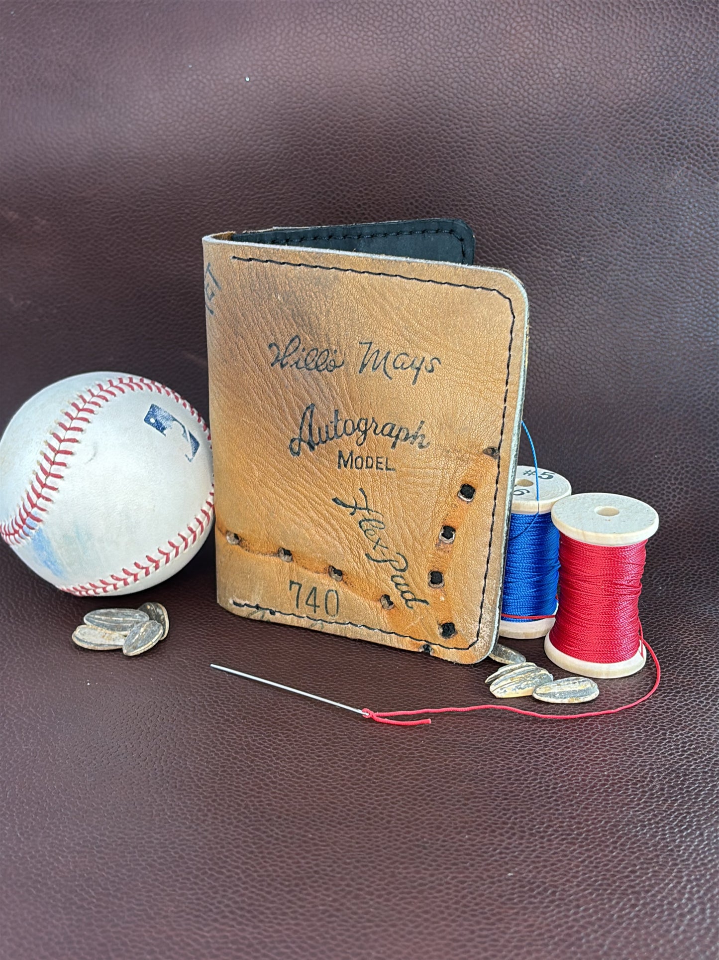 One of a kind, Bifold Baseball Card Wallet – Hand‑Stitched from a vintage Willie Mays Baseball Glove