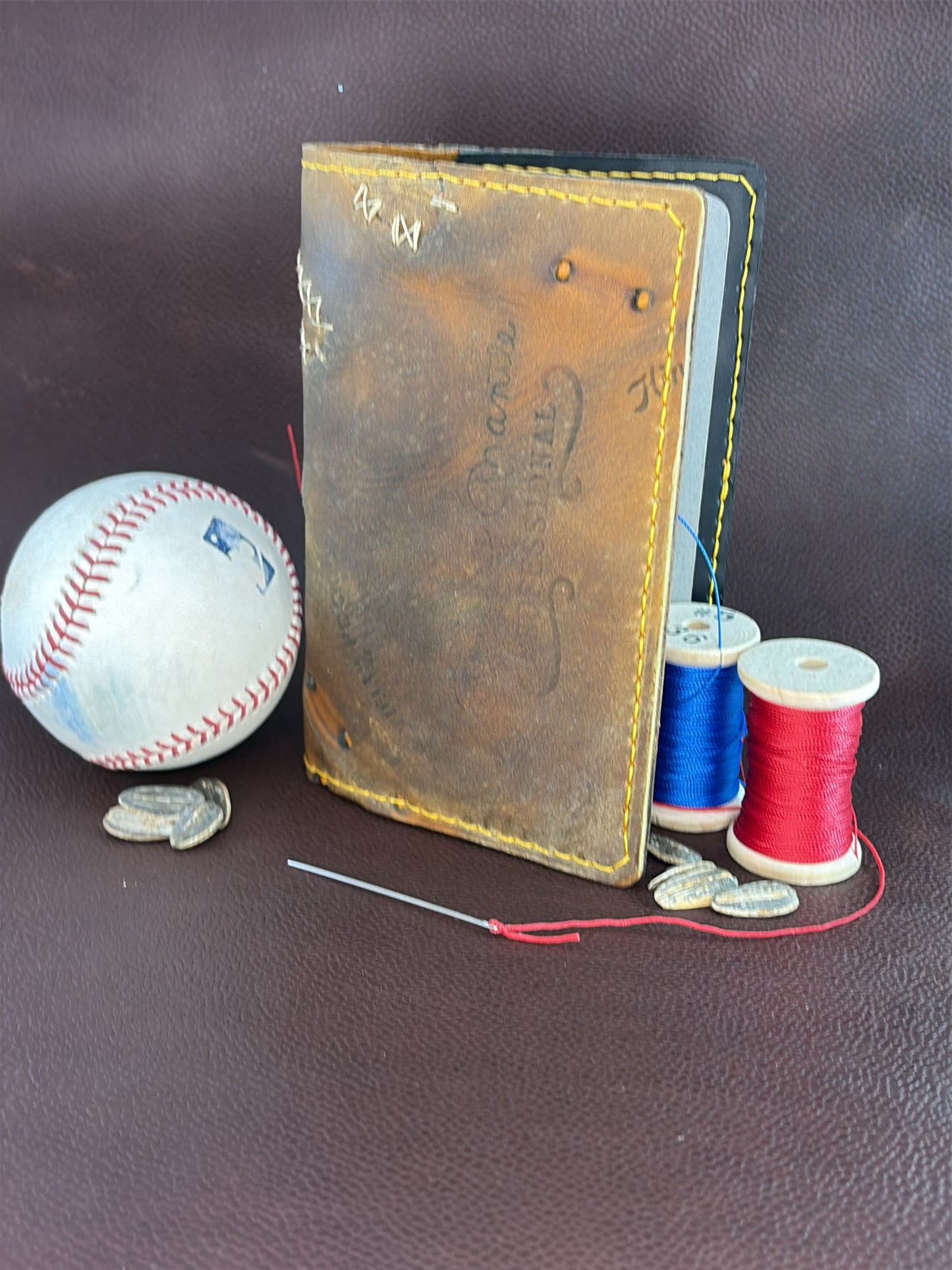 One of a kind, Rawlings Mickey Mantle Baseball Notebook – Hand‑Stitched from a vintage Used Baseball Glove