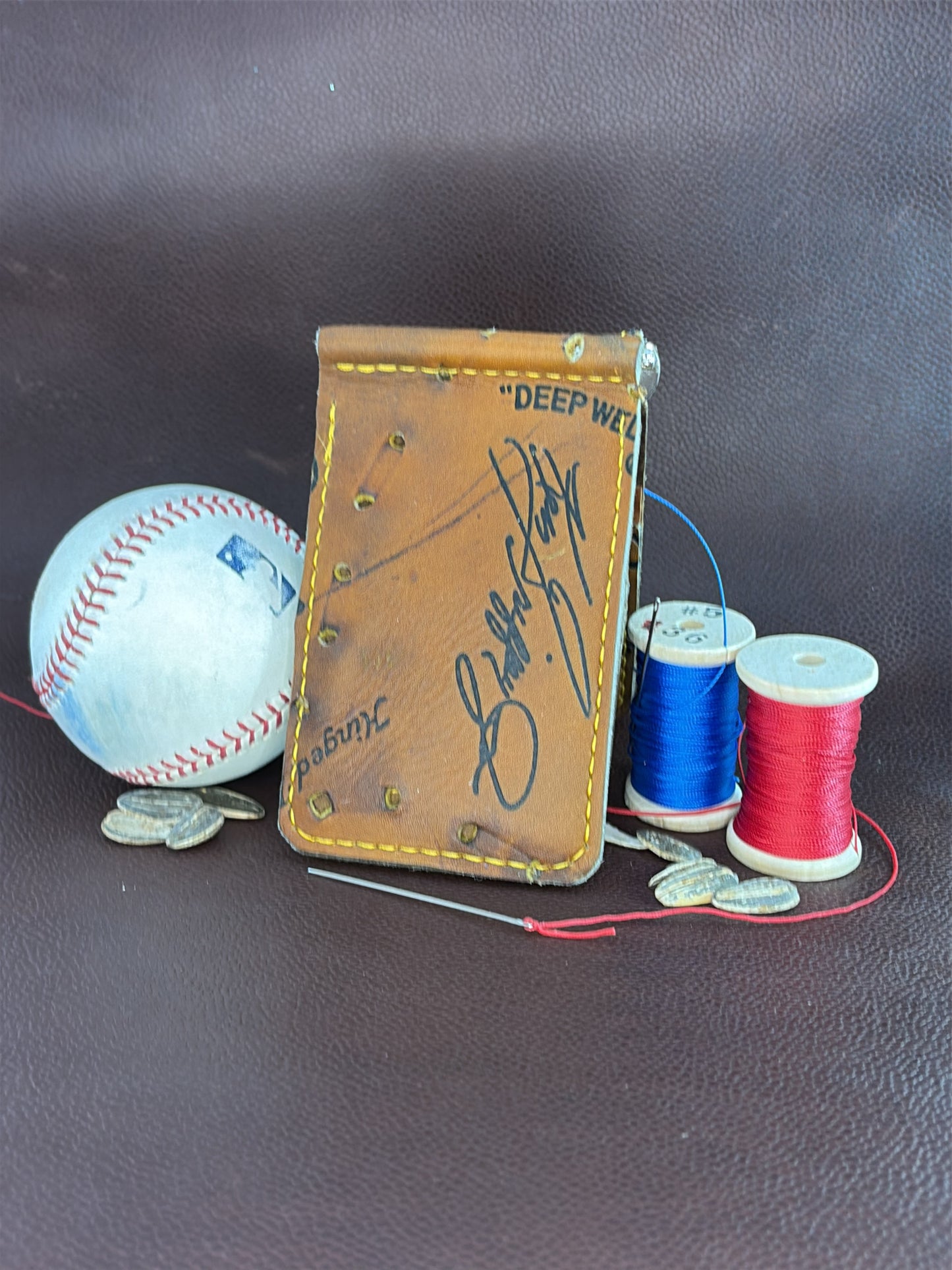 Hand-Stitched Baseball Glove Wallet Money Clip – Upcycled Leather, Ken Griffey Rawlings Glove