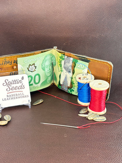 Hand-Stitched Baseball Glove Wallet Money Clip – Upcycled Leather, Ken Griffey Rawlings Glove