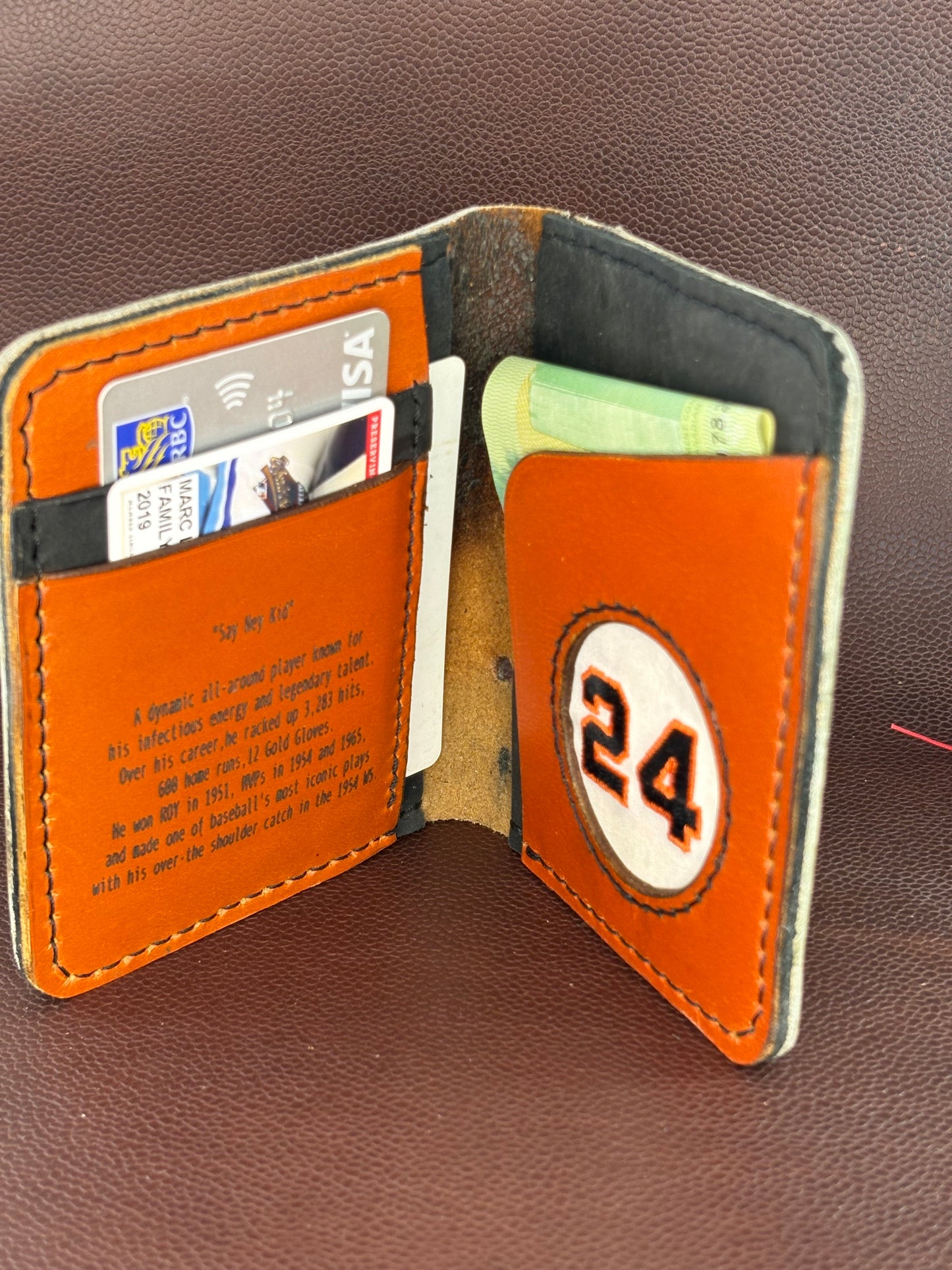 One of a kind, Bifold Baseball Card Wallet – Hand‑Stitched from a vintage Willie Mays Baseball Glove
