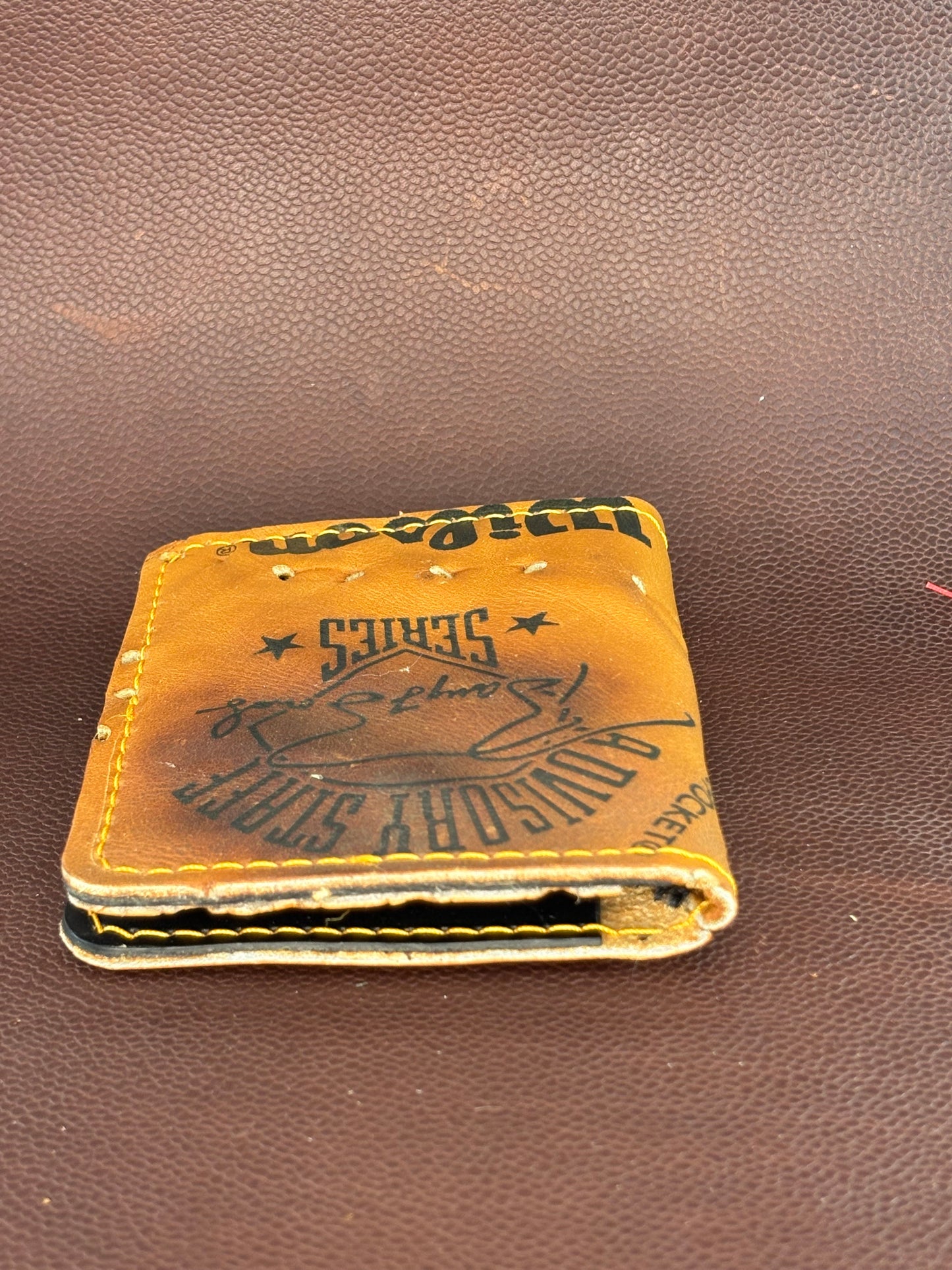 Bifold Wilson Baseball Card Wallet – Hand‑Stitched from a vintage Barry Bonds Baseball Glove