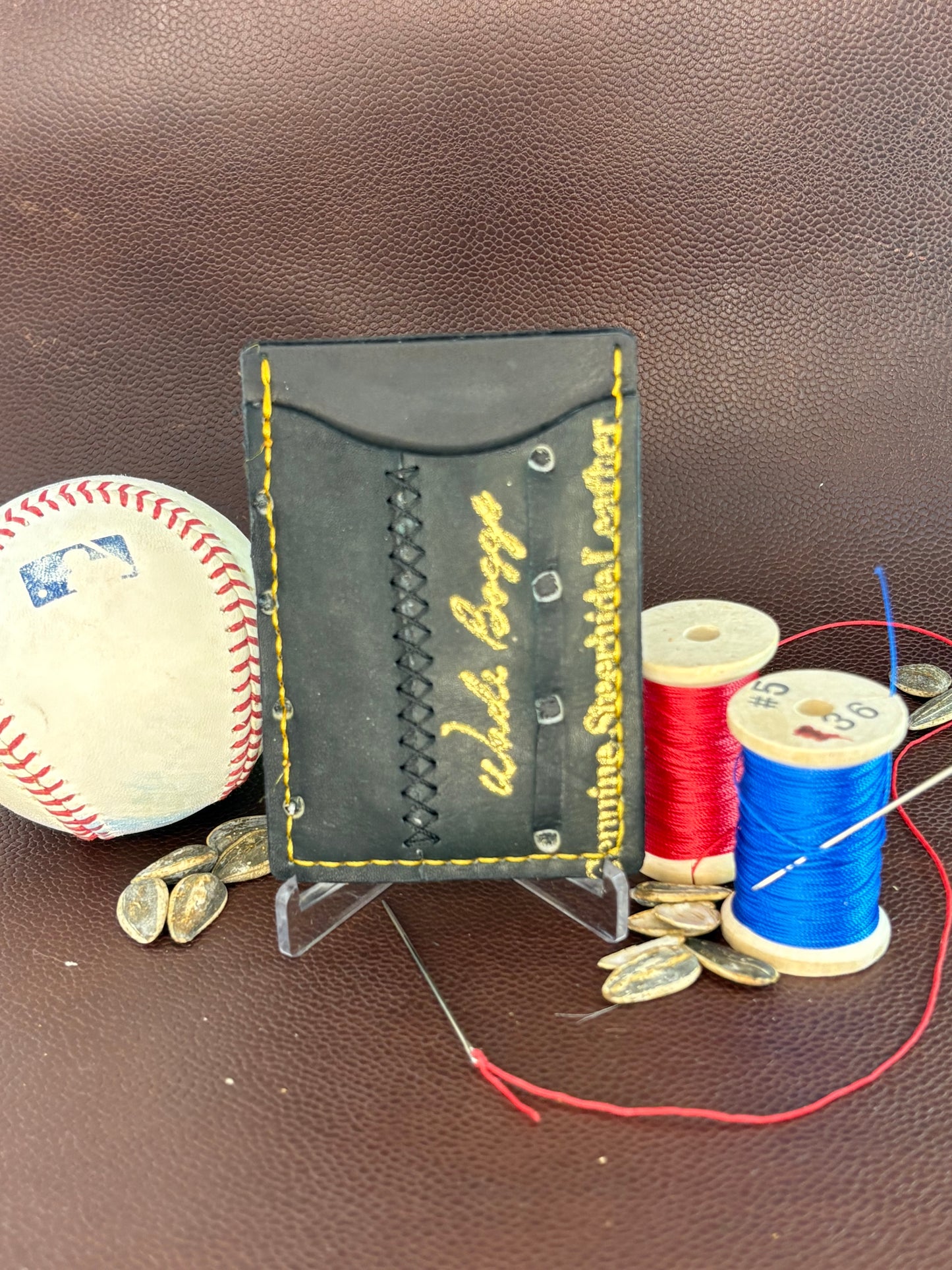 Wade Boggs Baseball Card Wallet – Hand‑Stitched from a vintage Used Baseball Glove